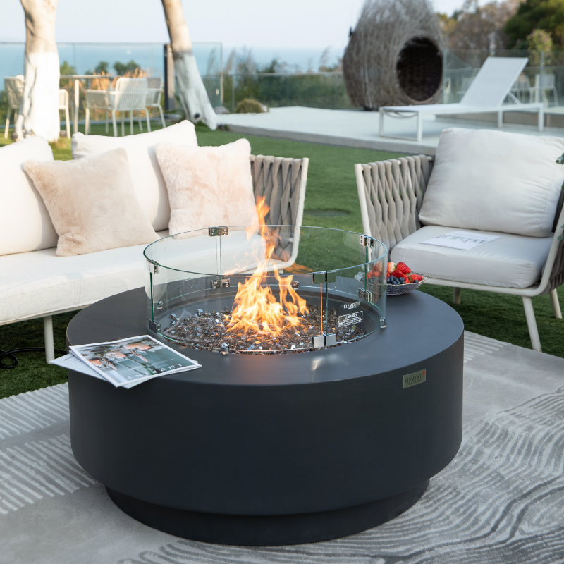 Elementi Plus Nimes OFG414DG Round Concrete Fire Pit Table