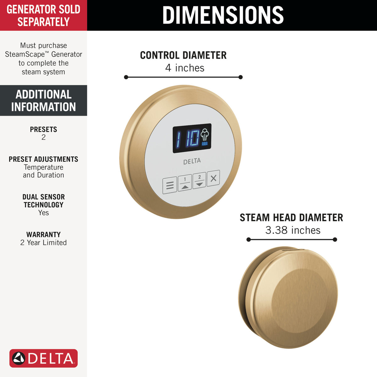 Delta SteamScape™ Classic Round System, SteamScape™ Round Control and Round Steam Head Package