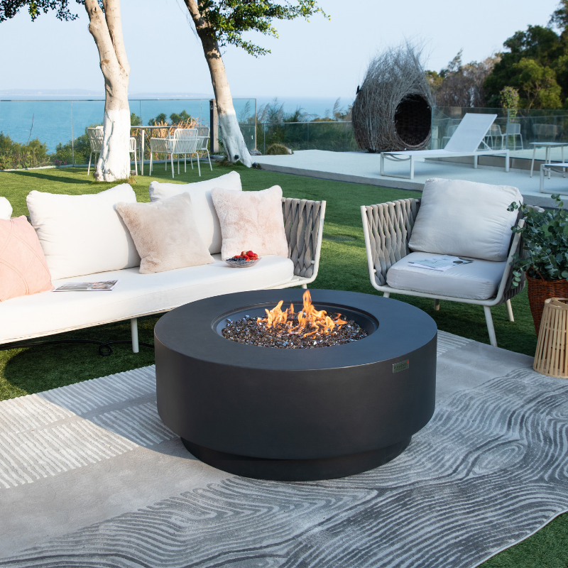 Elementi Plus Nimes OFG414DG Round Concrete Fire Pit Table