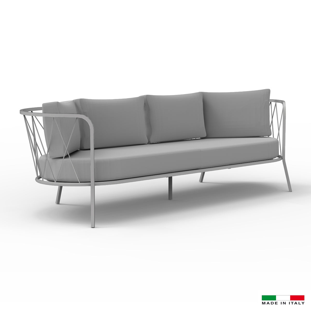 Bellini Italian Home Sofa with 1 Seat Cushion and 4 Back Cushions, Metal Frame Design, Water and Uv Resistant Material, Easy To Clean Material and Metals Are Coated with Qualicoat Thermosetting Powders, Dimensions: 85&quot;x30&quot;x33&quot;, Seat Height: 18&quot;