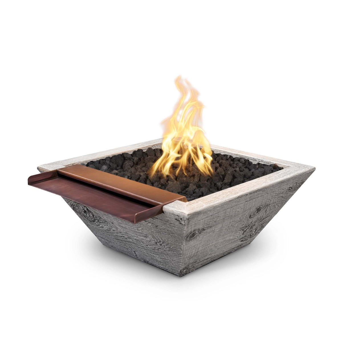 The Outdoor Plus 24&quot; Maya GFRC Wood Grain Concrete Square Fire &amp; Water Bowl