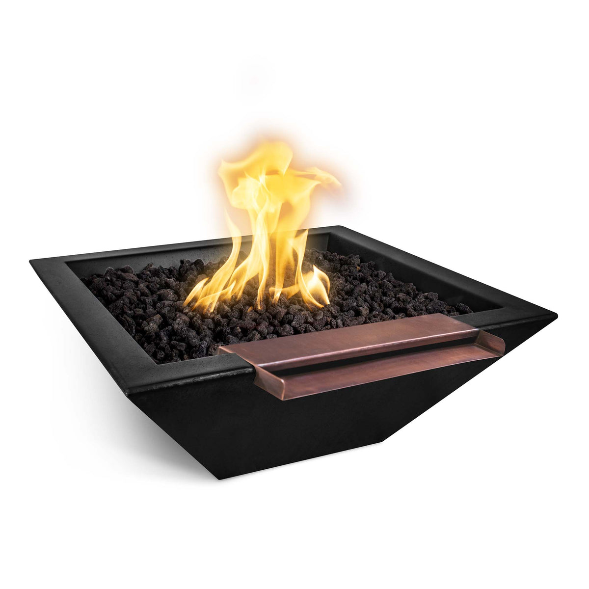 The Outdoor Plus 36&quot; Maya GFRC Concrete Square Fire &amp; Water Bowl with Wide Spill