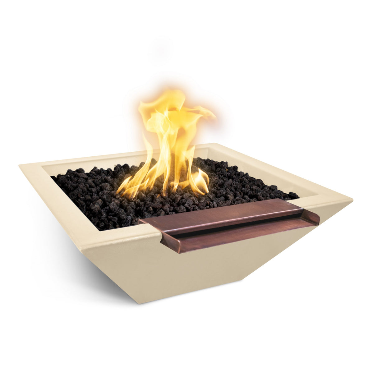 The Outdoor Plus 24&quot; Maya GFRC Concrete Square Fire &amp; Water Bowl with Wide Spill