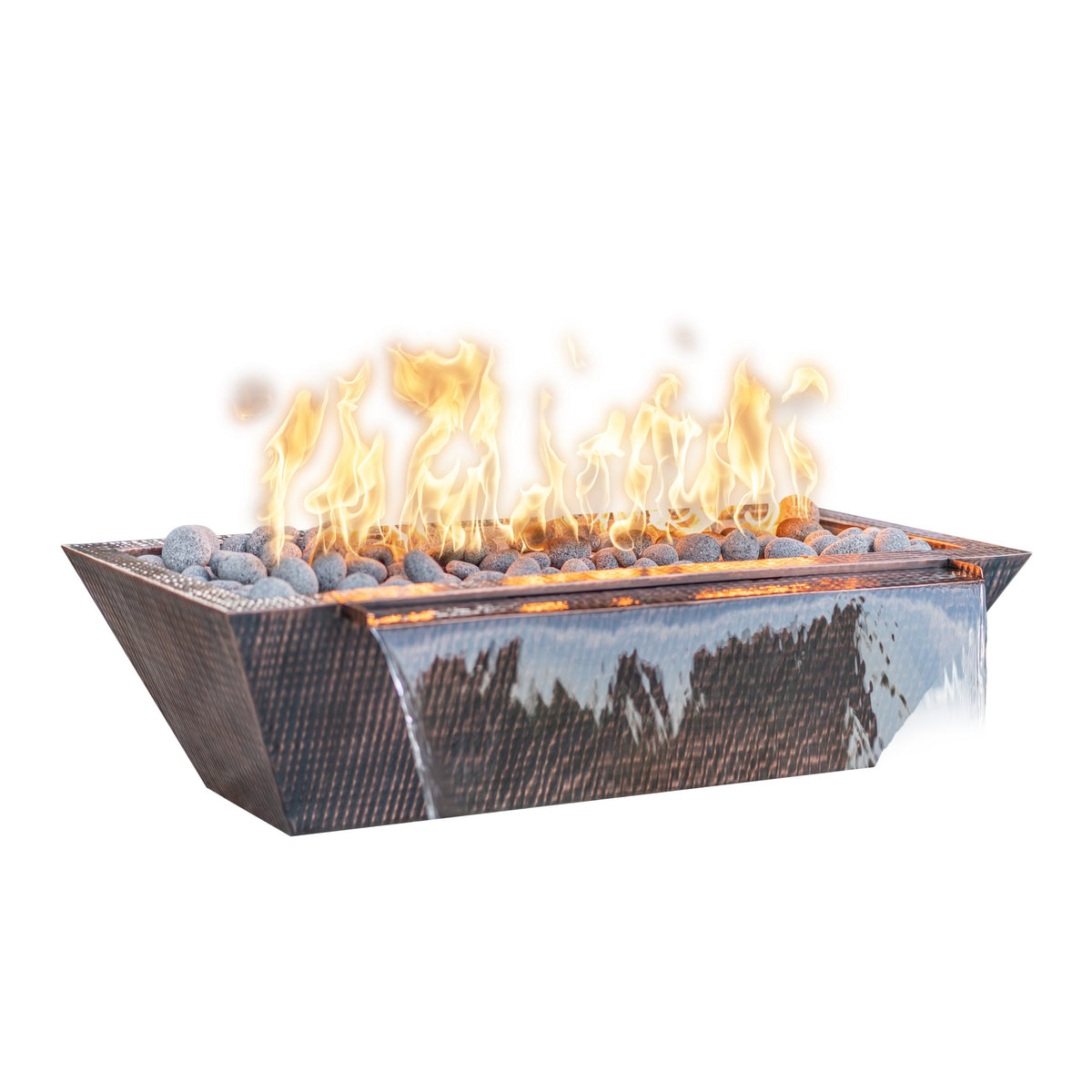 The Outdoor Plus 48&quot; Linear Maya Hammered Copper Rectangle Fire &amp; Water Bowl