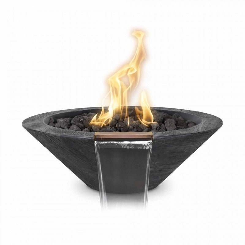 The Outdoor Plus 24&quot; Round Wood Grain GFRC Concrete Cazo Fire &amp; Water Bowl