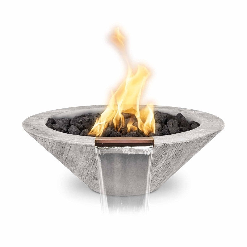 The Outdoor Plus 24&quot; Round Wood Grain GFRC Concrete Cazo Fire &amp; Water Bowl