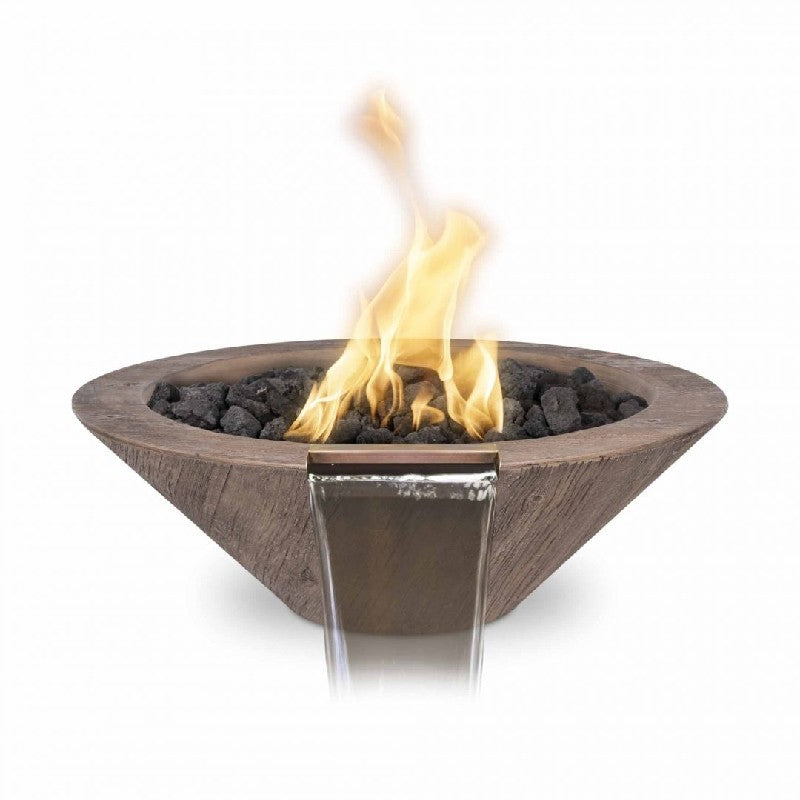 The Outdoor Plus 32&quot; Wood Grain GFRC Concrete Round Cazo Fire &amp; Water Bowl