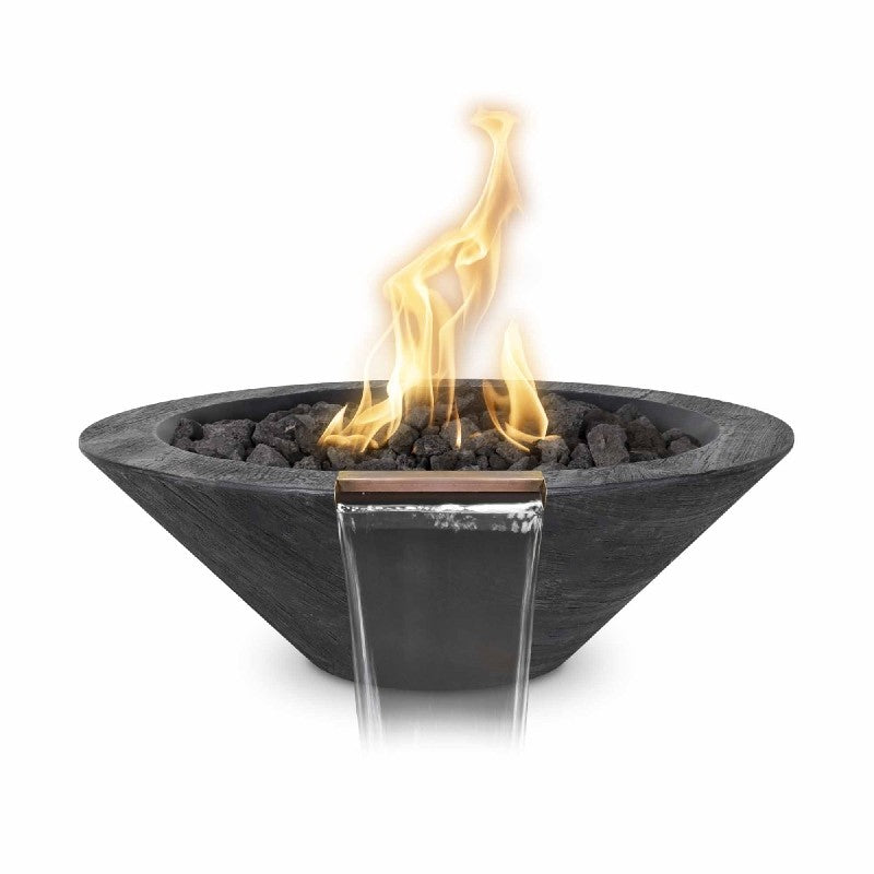 The Outdoor Plus 32&quot; Wood Grain GFRC Concrete Round Cazo Fire &amp; Water Bowl