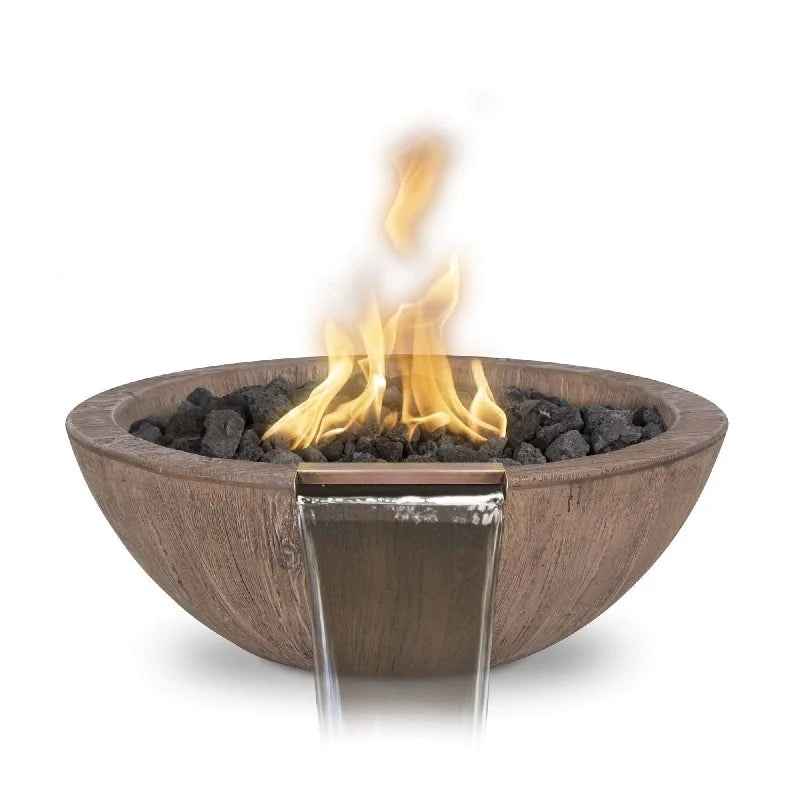 The Outdoor Plus 27&quot; Sedona GFRC Wood Grain Concrete Round Fire and Water Bowl