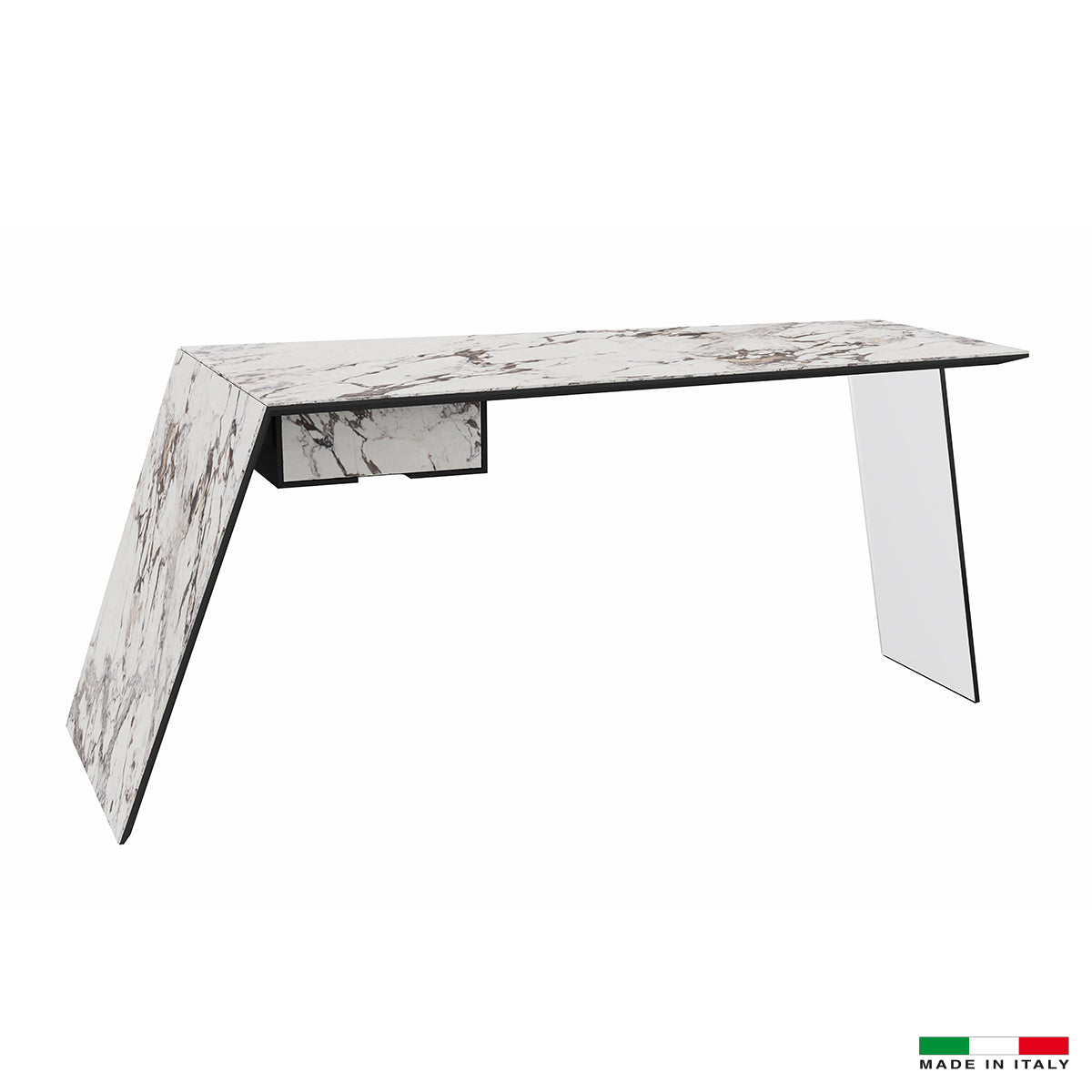 Bellini Italian Home Nicola Desk with Ceramic Top Leg, and Glass Legs