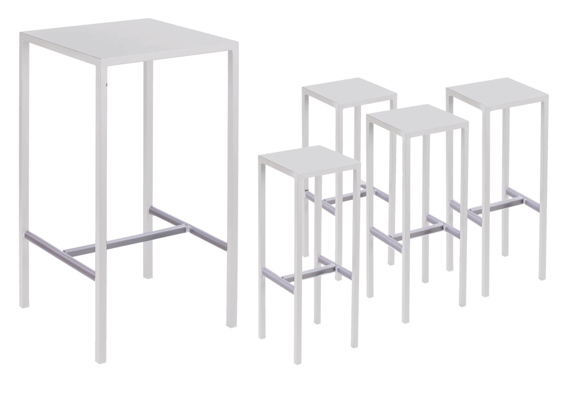 Bellini Italian Home Seaside 1 Bar Table &amp; 4 Barstools, Metal Frame Design, Water and Uv Resistant Material, Easy To Clean Material and Metals Are Coated with Qualicoat Thermosetting Powders, Dimensions:Table 30&quot;x30&quot;x43&quot;, Barstool 13&quot;x13&quot;x31&quot;