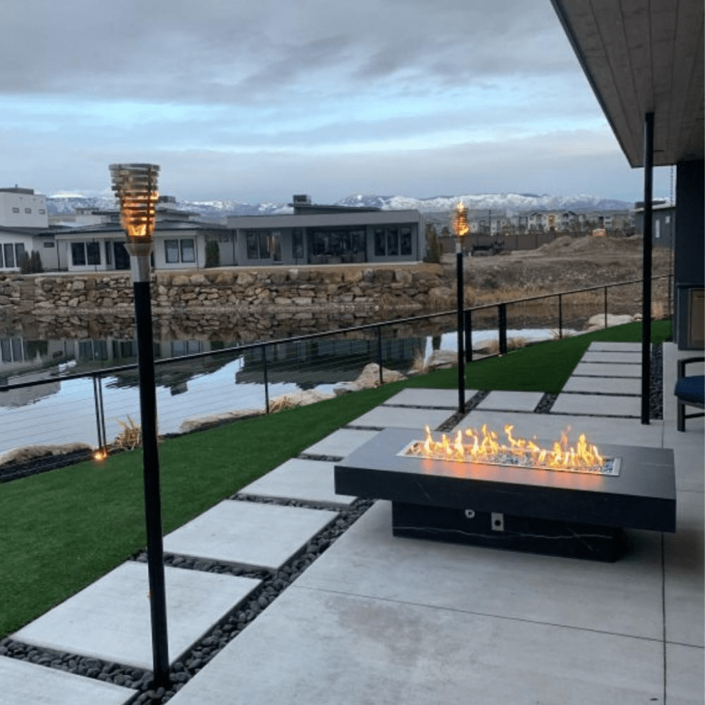 The Outdoor Plus 144&quot; Rectangular Newport Fire Table - GFRC Concrete - Flame Sense Ignition System