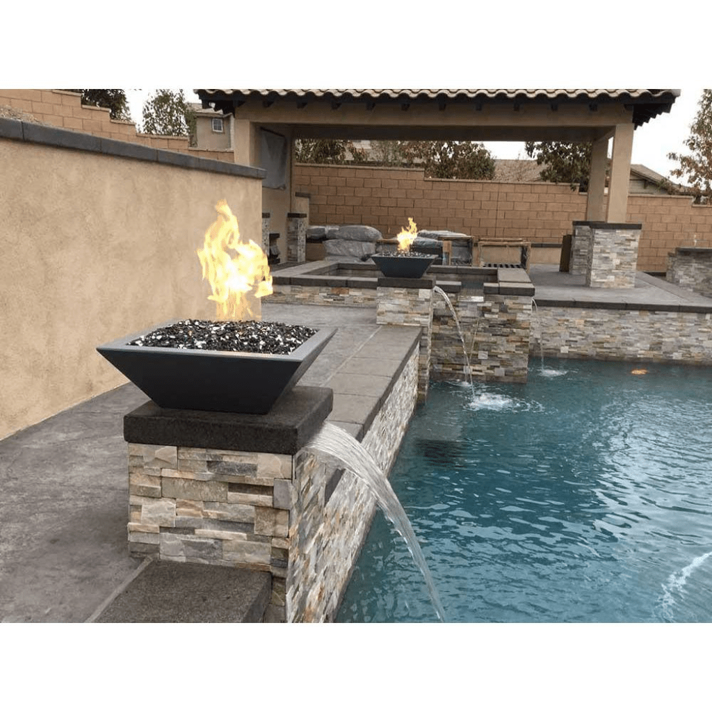 The Outdoor Plus 24&quot; Square Maya Fire Bowl - GFRC Concrete - Electronic Ignition System