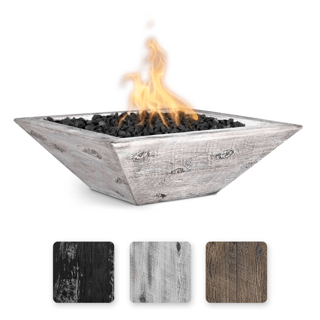 The Outdoor Plus 24&quot; Square Maya Fire Bowl - Wood Grain GFRC Concrete