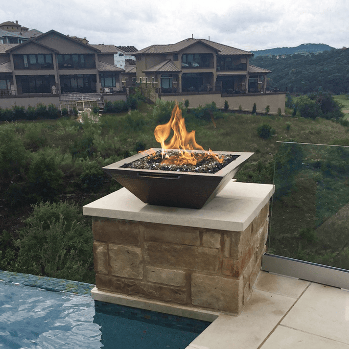 The Outdoor Plus 24&quot; Maya Hammered Copper Square Fire &amp; Water Bowl