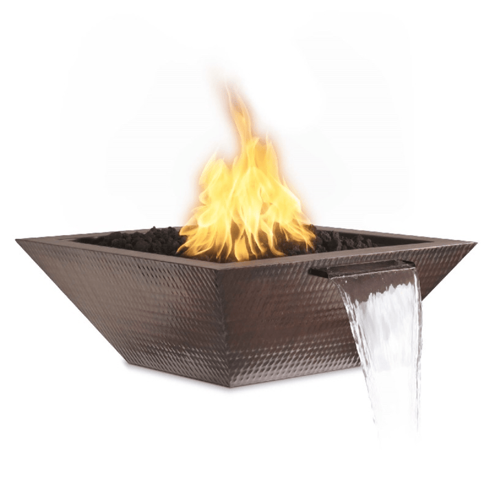 The Outdoor Plus 24&quot; Maya Hammered Copper Square Fire &amp; Water Bowl