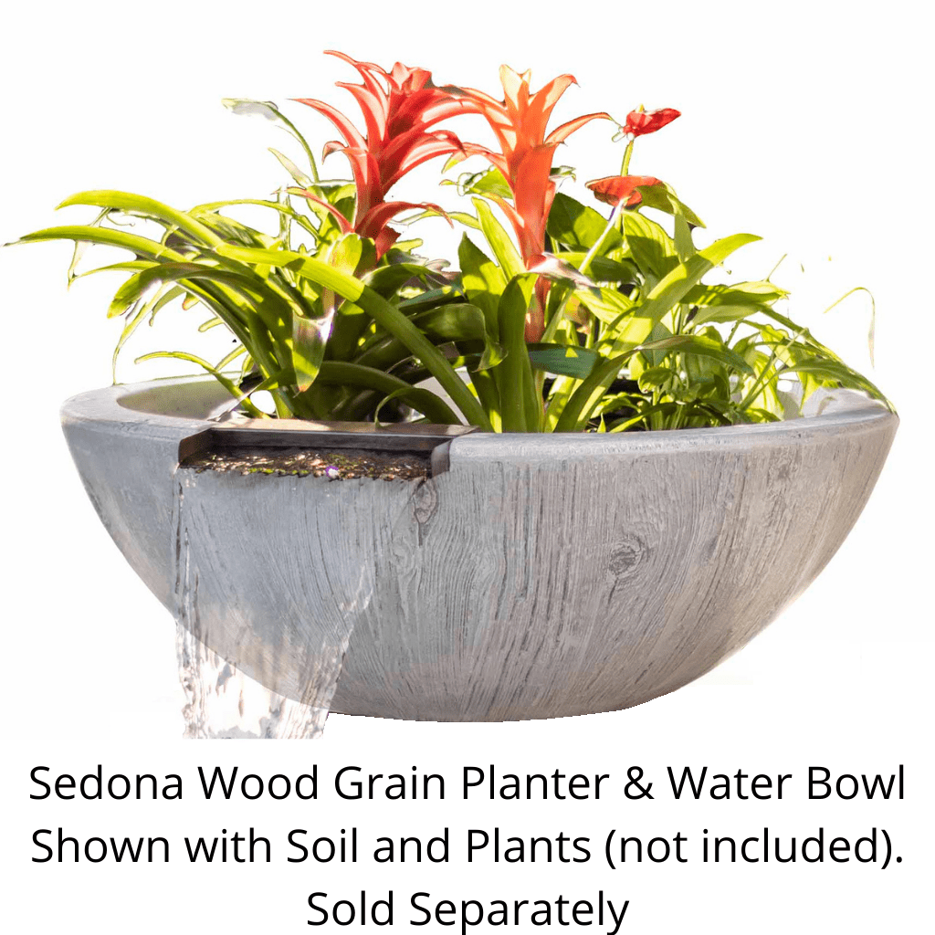 The Outdoor Plus Round Sedona Planter &amp; Water Bowl - Wood Grain GFRC Concrete