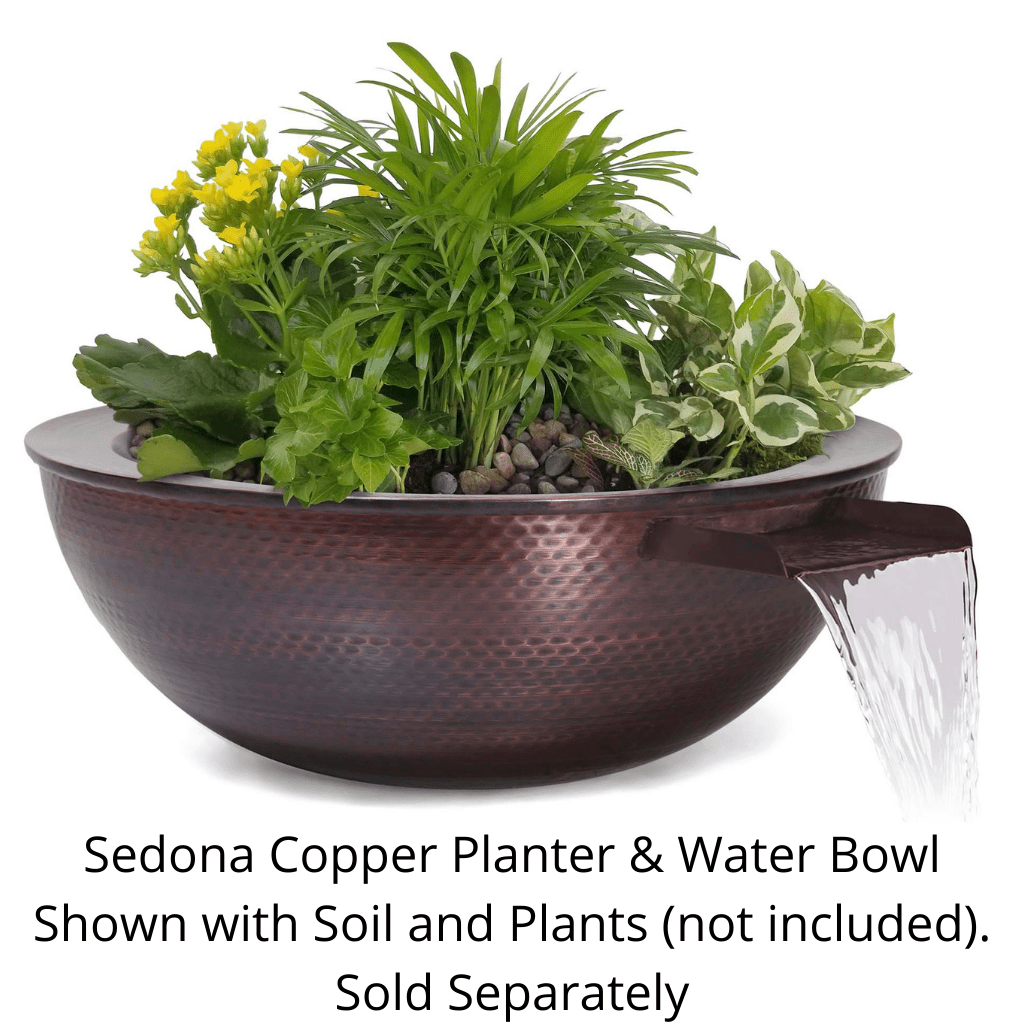 The Outdoor Plus 27&quot; Sedona Hammered Copper Planter &amp; Water Bowl