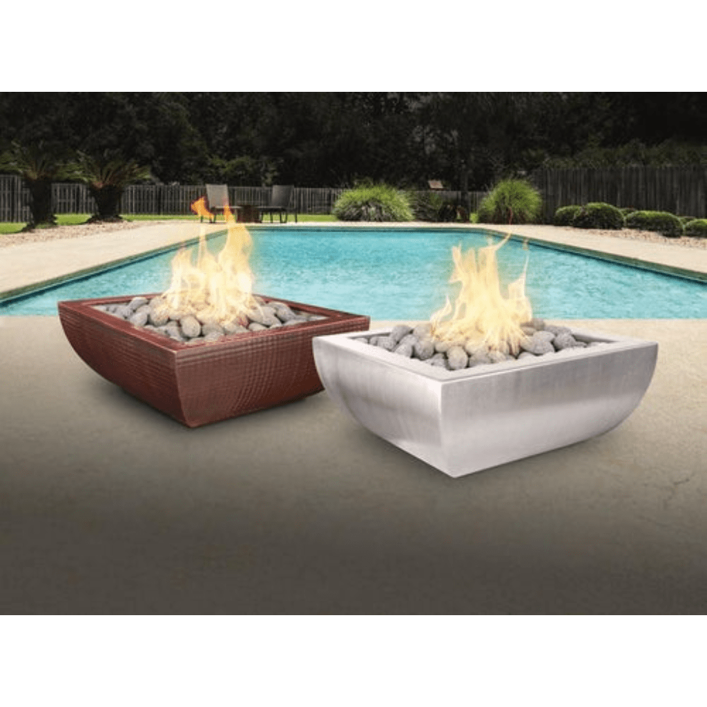 The Outdoor Plus 30&quot; Square Avalon Fire Bowl - GFRC Concrete - Electronic Ignition System