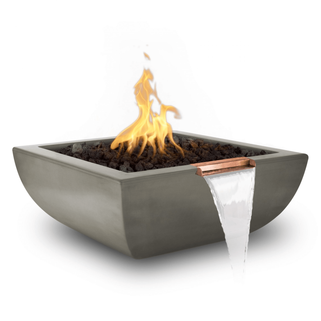 The Outdoor Plus 30&quot; Square Avalon Fire &amp; Water Bowl - GFRC Concrete - Electronic Ignition System