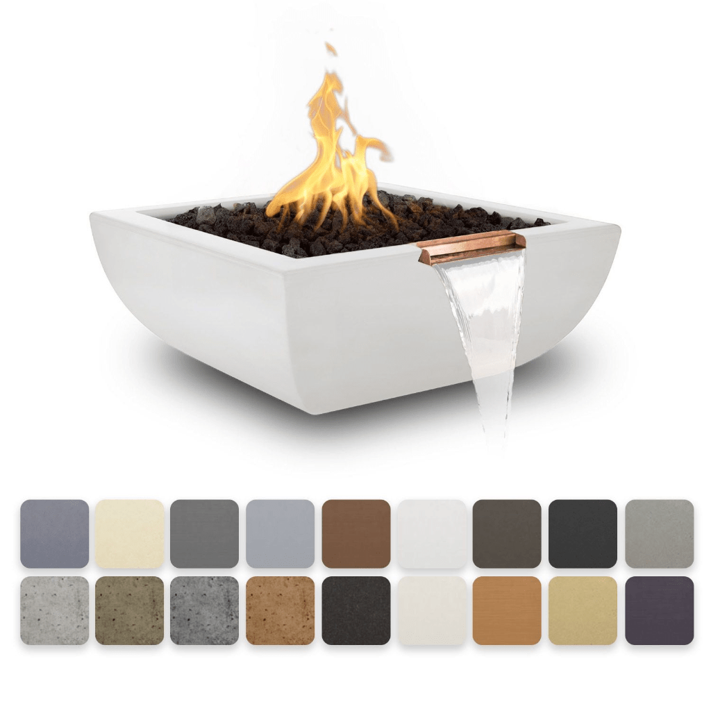 The Outdoor Plus 30&quot; Square Avalon Fire &amp; Water Bowl - GFRC Concrete - Electronic Ignition System