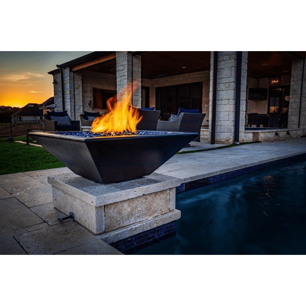 The Outdoor Plus 30&quot; Square Maya Fire Bowl - GFRC Concrete - Electronic Ignition System