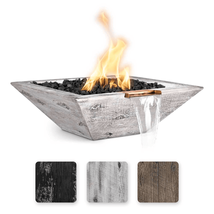 The Outdoor Plus 30&quot; Maya GFRC Wood Grain Concrete Square Fire &amp; Water Bowl