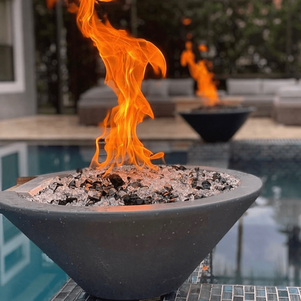 The Outdoor Plus 31&quot; Round Cazo Fire Bowl - GFRC Concrete - Electronic Ignition System