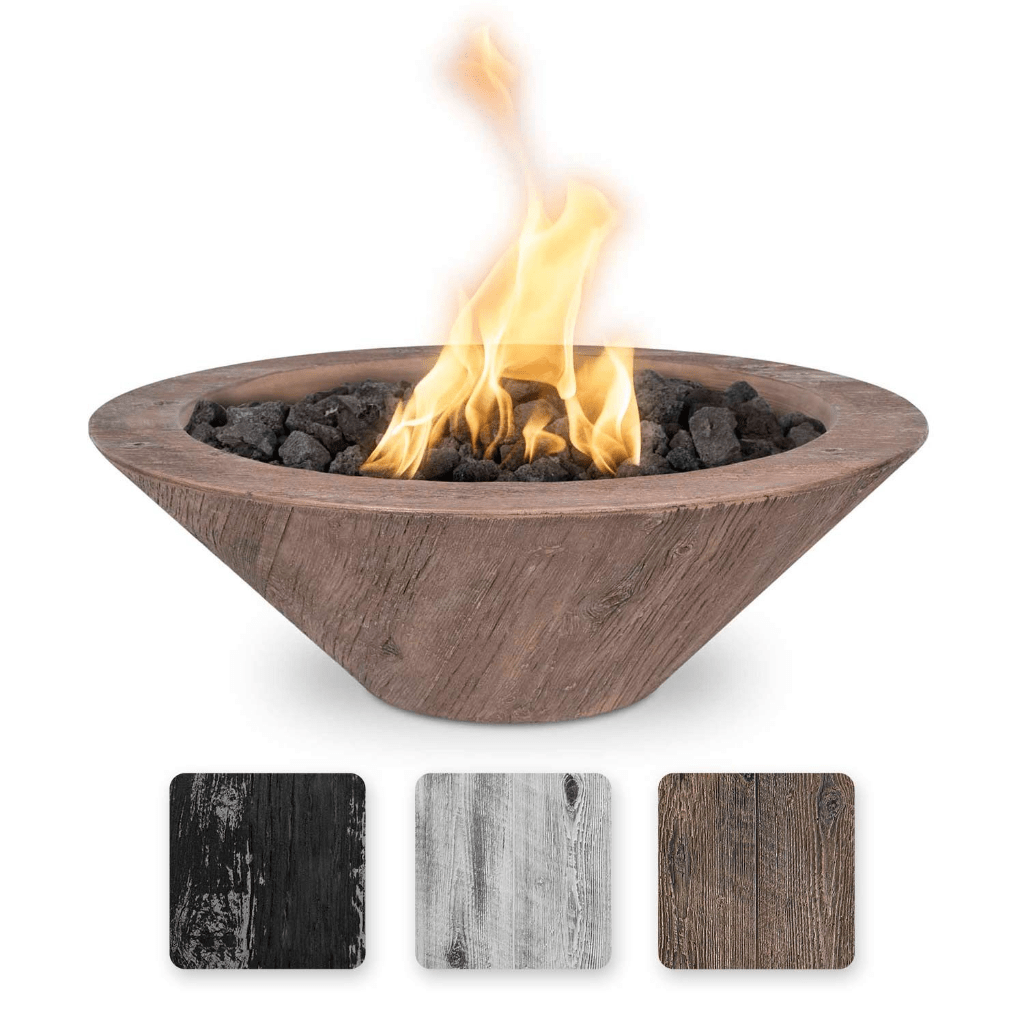 The Outdoor Plus 32&quot; Round Cazo Fire Bowl - Wood Grain GFRC Concrete