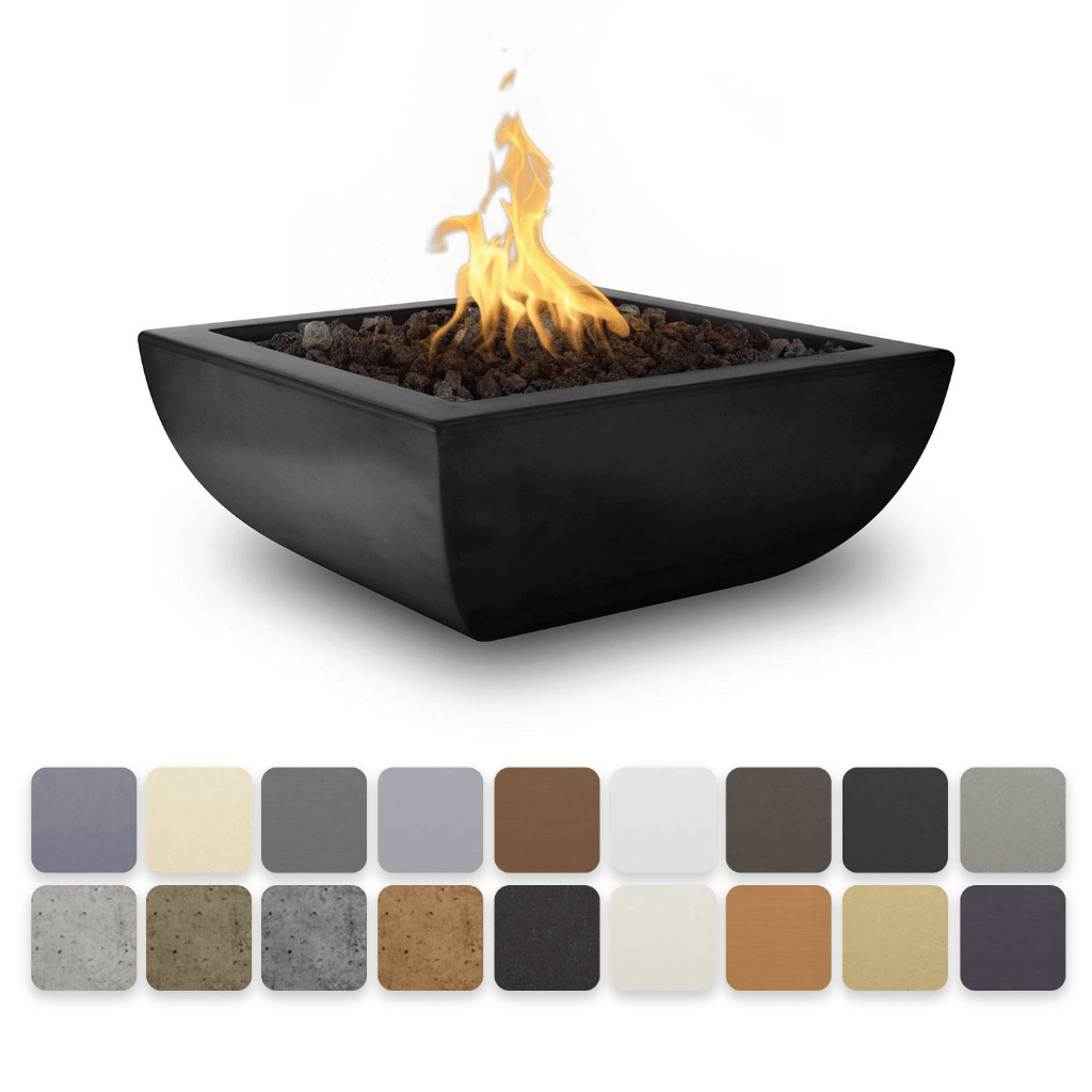 The Outdoor Plus 36&quot; Square Avalon Fire Bowl - GFRC Concrete - Electronic Ignition System