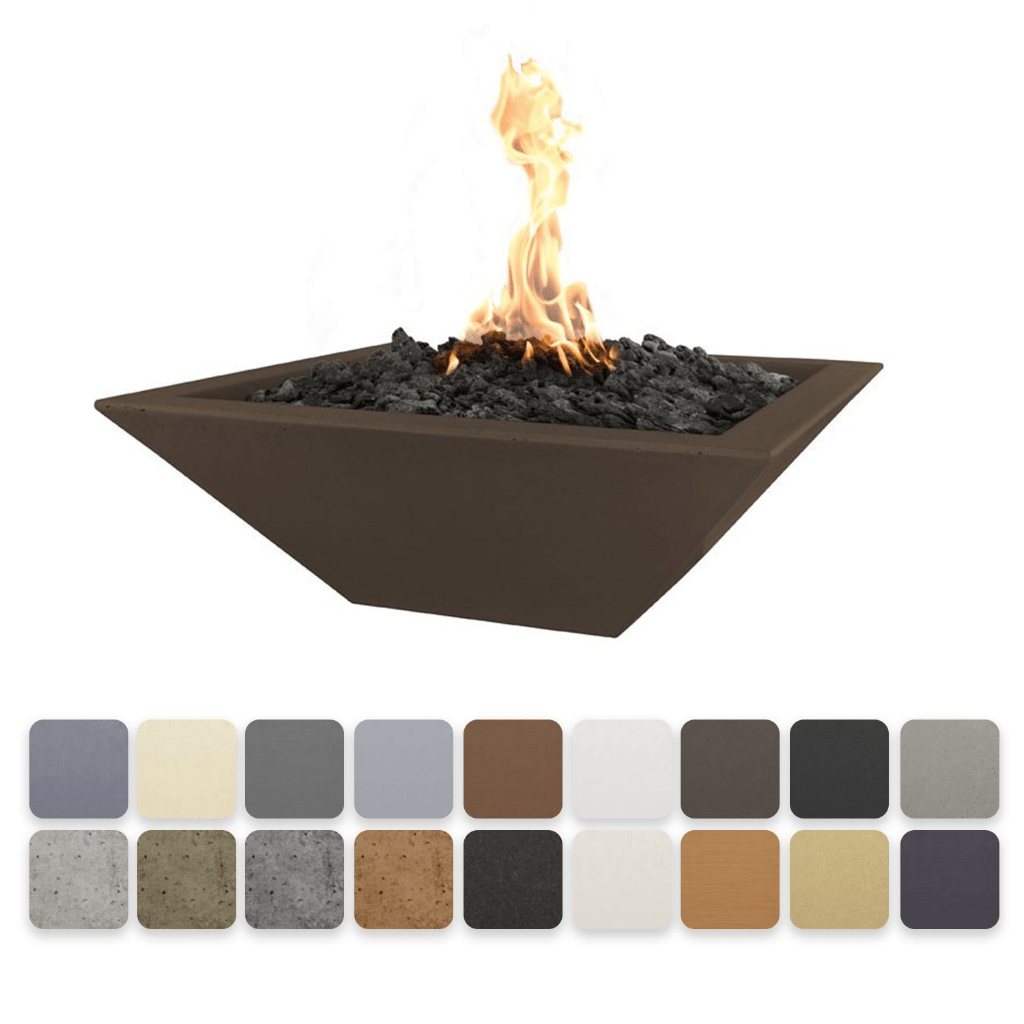 The Outdoor Plus 36&quot; Square Maya Fire Bowl - GFRC Concrete - Electronic Ignition System