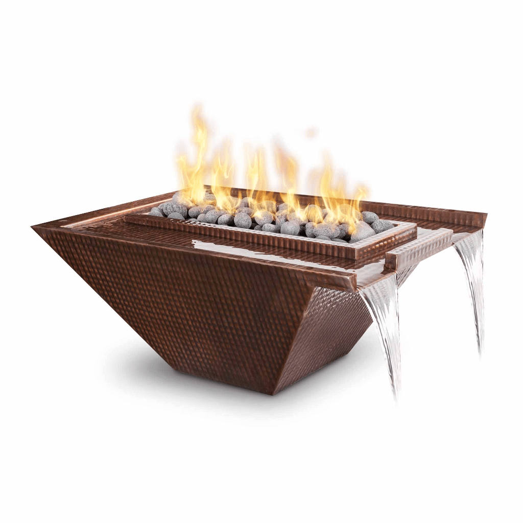 The Outdoor Plus 36&quot; Nile Hammered Copper Square Fire &amp; Water Bowl