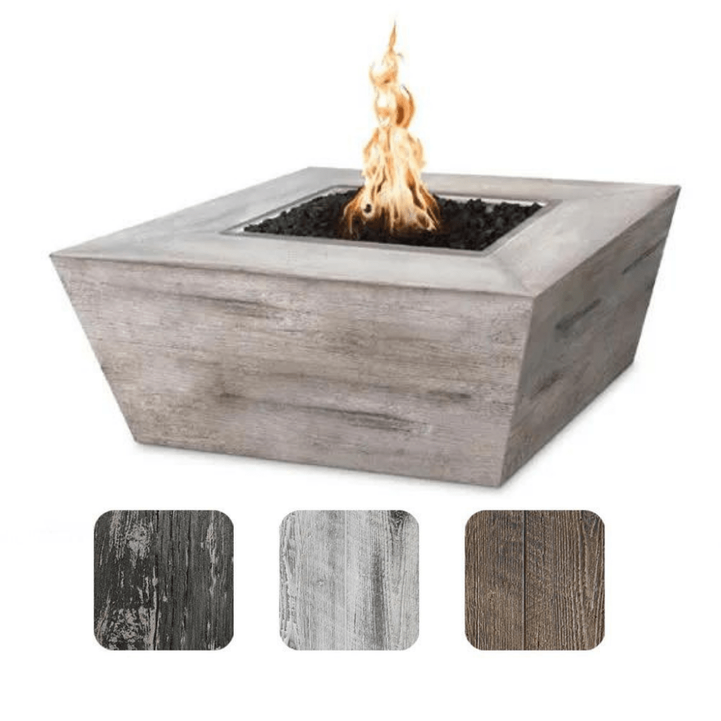 The Outdoor Plus Square Plymouth 36&quot; Fire Pit - Wood Grain GFRC Concrete