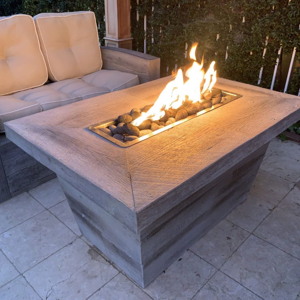 The Outdoor Plus 48&quot; Rectangular Carson Fire Table - Wood Grain GFRC Concrete