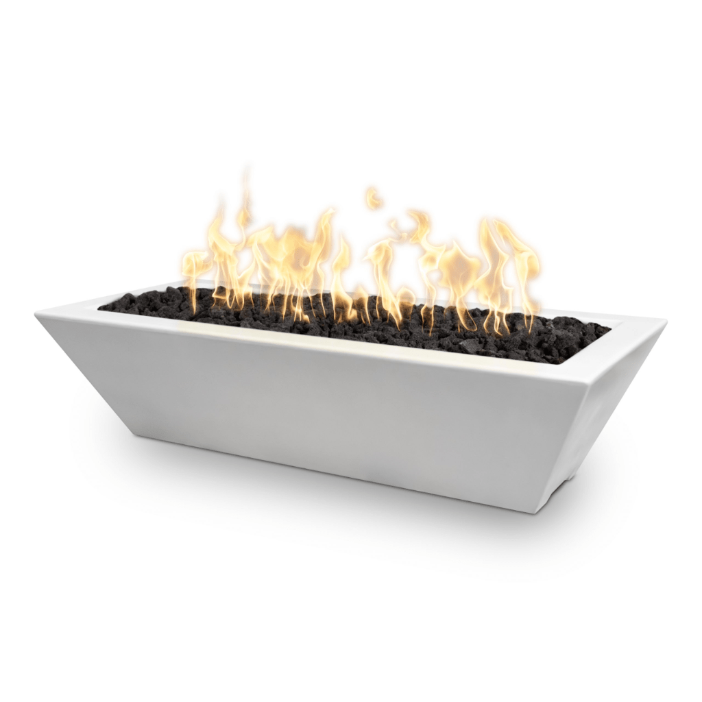 The Outdoor Plus 48&quot; Rectangular Linear Maya Fire Bowl - GFRC Concrete - Electronic Ignition System