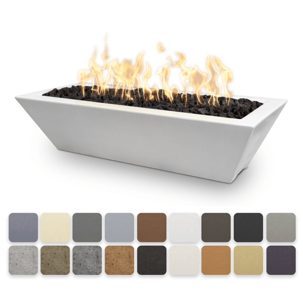 The Outdoor Plus 48&quot; Rectangular Linear Maya Fire Bowl - GFRC Concrete - Electronic Ignition System