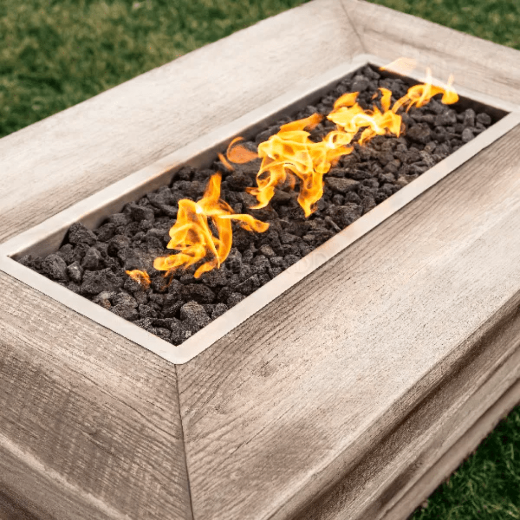 The Outdoor Plus 48&quot; Rectangular Plymouth Fire Pit - Wood Grain GFRC Concrete