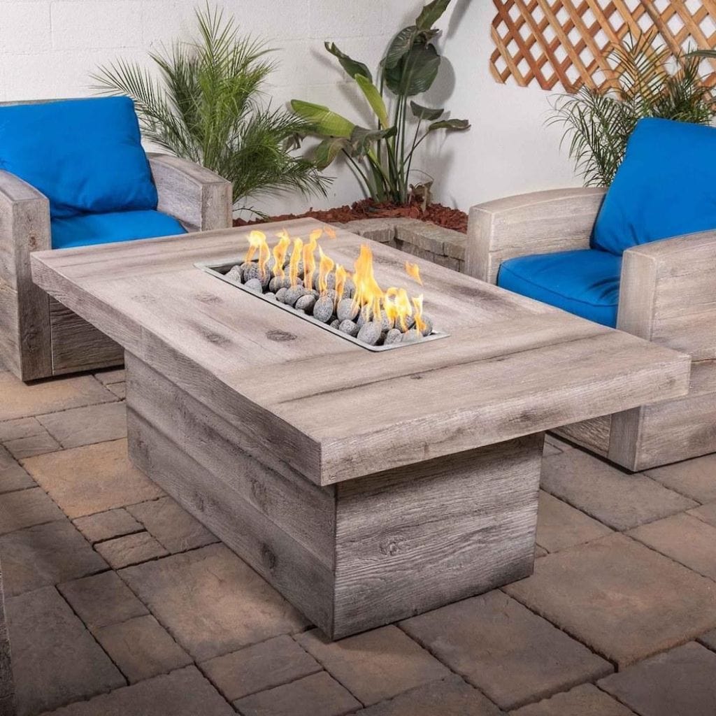 The Outdoor Plus 60&quot; Rectangular Grove Fire Table - Wood Grain GFRC Concrete