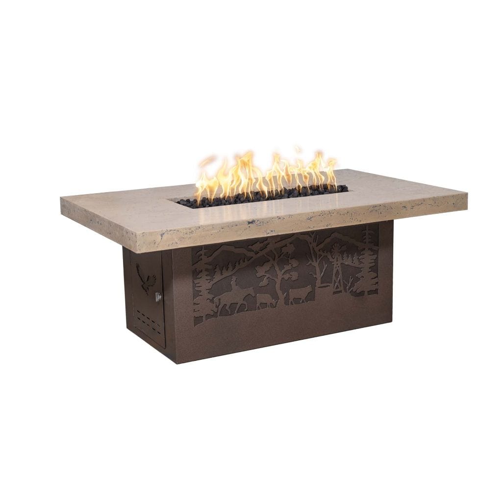 The Outdoor Plus Rectangle Outback 60&quot; x 36&quot; Fire Pit - Cattle Ranch Design - Match Lit with Flame Sense System