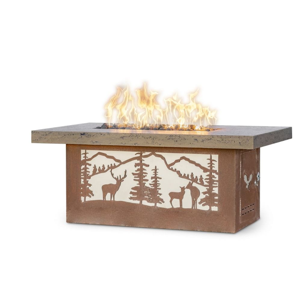 The Outdoor Plus Rectangle Outback 60&quot; x 36&quot; Fire Pit - Deer Country Design - Match Lit