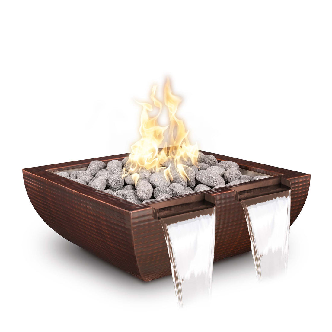 The Outdoor Plus Avalon Twin Spill 24&quot; Black Powder Coated Metal Natural Gas Fire &amp; Water Bowl with Match Lit Ignition