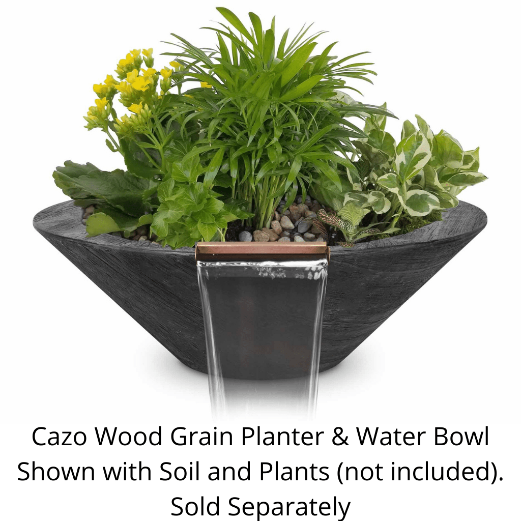 The Outdoor Plus Round Cazo Planter &amp; Water Bowl - Wood Grain GFRC Concrete