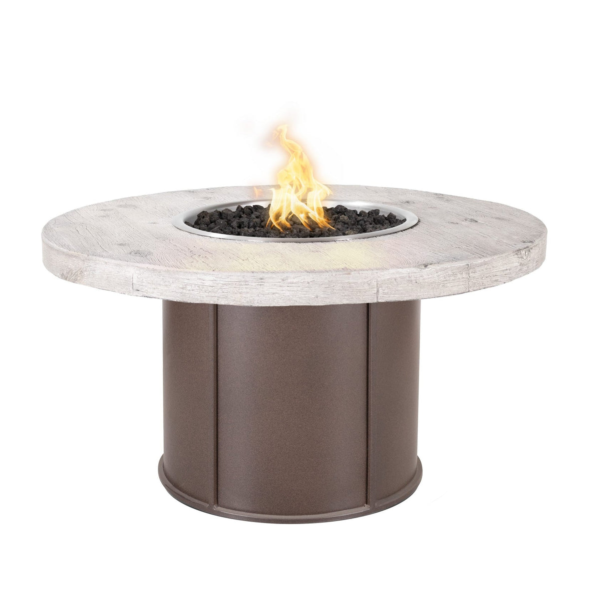 The Outdoor Plus Fresno Wood Grain and Steel Fire Pit 60&quot; - Match Lit with Flame Sense System Ignition System