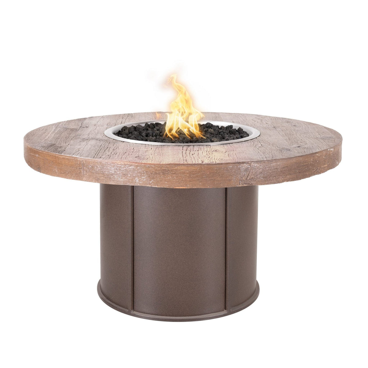 The Outdoor Plus Fresno Wood Grain and Steel Fire Pit 60&quot; - Match Lit with Flame Sense System Ignition System