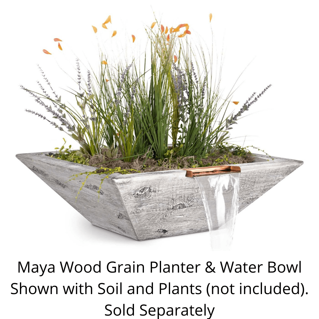 The Outdoor Plus Square Maya Planter &amp; Water Bowl - Wood Grain GFRC Concrete