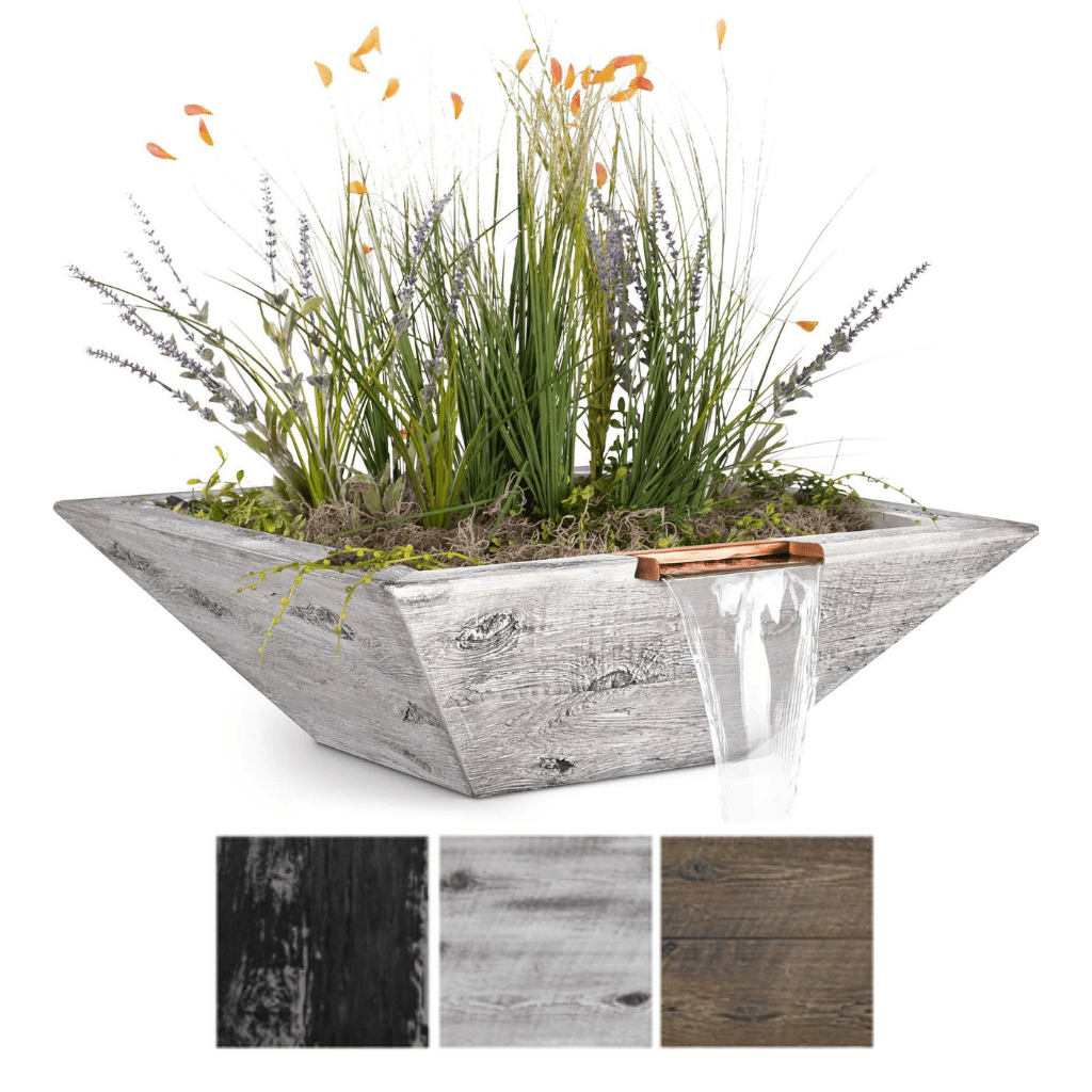 The Outdoor Plus Square Maya Planter &amp; Water Bowl - Wood Grain GFRC Concrete