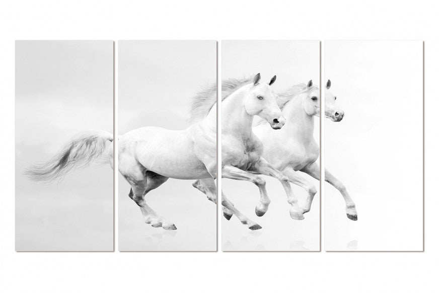 Bellini Italian Home 4 Piece Acrylic Picture Of 2 White Horses Running 60x112