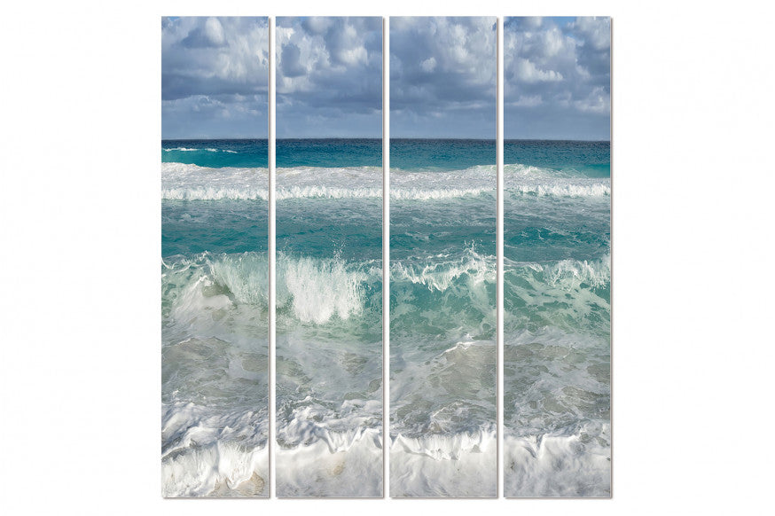 Bellini Italian Home 4 Piece Acrylic Picture Of Foams Sea Water and White Sandy Beach 64x72