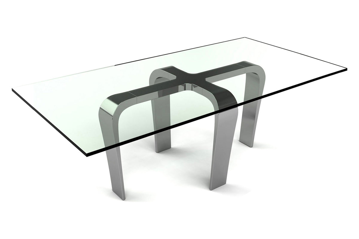 Bellini Italian Home Designer Louis Lara&#39;S Cirrus Table Has Polished Base Connector with Brushed Stainless Steel and 15Mm Tempered Glass Top, Dimensions: Base: 34&quot;x34&quot;x29&quot;, Glasstop: 80&quot;x44&quot;