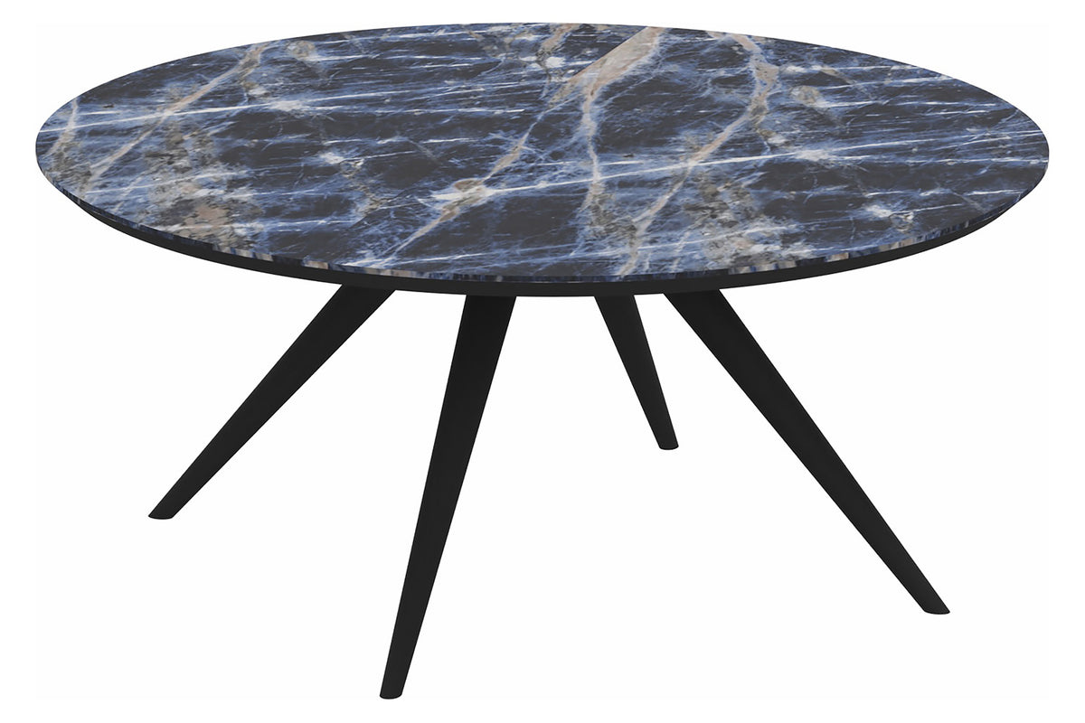 Bellini Italian Home Shiny Ceramic Top In Sodalite Blue with Solid Beech Legs, Dimensions: Dia 39&quot;x17&quot;